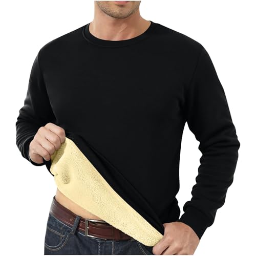 Sweat-shirt doublé en polaire hiver col ras du cou thermique noir S
