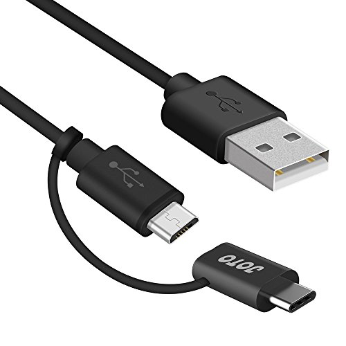 Type C/Micro USB 2-in-1 Duo Cable (3.3 ft), JOTO Micro Type-C Duo Cable with Type C Convert Adapter, Charging Data Sync Cable for Both Micro USB Devices and Type-C Devices (Black)