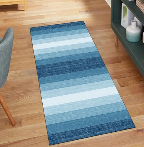 Alfombra de pasillo azul estilo patchwork para decorar tu cocina 2
