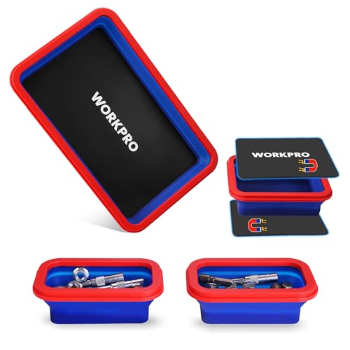 WORKPRO 4PC Collapsible Magnetic Parts Tray Set, Double-Sided...