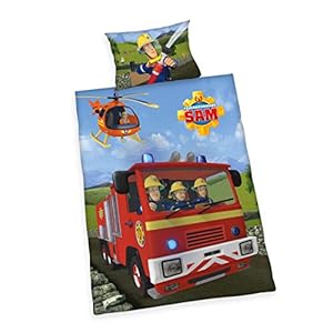 Herding Feuerwehrmann Sam Bettwäsche-Set, Baumwolle, Mehrfarbig, 40 x 60 cm, 100 x 135 cm
