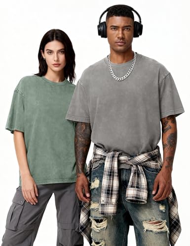 Image of Eiscntd Mens Oversized T-Shirts Heavyweight Cotton Vintage Unisex Baggy Tee