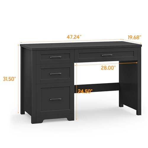 Image of Vabches Home Office Desk with 3 Storage Drawers, Black.