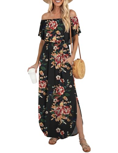 Image of LILBETTER Womens Off The Shoulder Ruffle Party Dresses Side Split Beach Maxi Dress