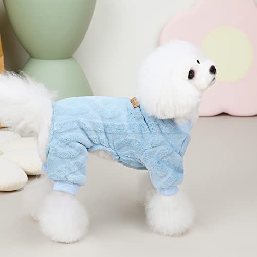 Izefia Dog Sweater Clothes Fleece Woolen Winter Warm Sweat Shirt 4 Legs Jumpsuit Pajamas Twist Print Sweater for Small Dog Medium Cat Blue M - Image 3