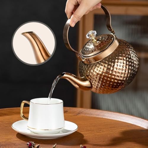 Théière en acier inoxydable martelé de 1,2L avec son infuseur or rose élégant