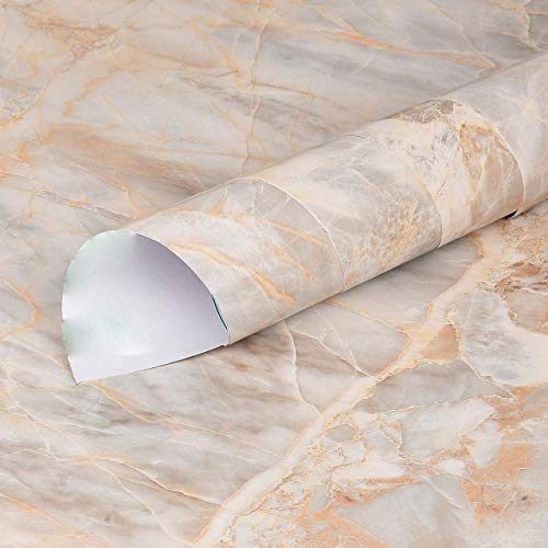 Image of Self Adhesive Wallpaper for Furniture,Almirah,Table Top,Wardrobe,Kitchen,Cupboard Decal & Door| Kitchen Wall Paper Sticker DIY PVC Self Liner Vinyl Stickers. (Onyx Cream Marble, 24x72 Inch)