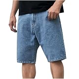 Men's Vintage Washed Jean Shorts Straight Leg Summer High Waisted Loose Fit Casual Denim Shorts with Pockets