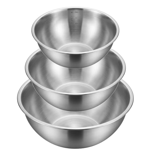 Starfa Lab 3-Piece Stainless Steel Mixing Bowls Set (0.7L, 1.2L, 2L) - Easy-Grip, Stackable Bowls for Baking, Cooking, Salad & Food Preparation