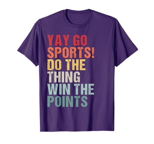 Non-Sports Fan Retro Vintage Yay Go Sports! Funny Sports T-Shirt, Small, Black