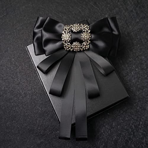 Image of Rhinestore Crystal Dangle Wedding Party Bow Tie Women /Men Ribbon Pre Tied Neck Tie Adustable Brooch Pin Clip