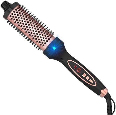 PHOEBE New Upgrade 1.5 Inch Thermal Brush Create Loose & Volume Curls Digital Display 9 Heat Settings Tourmaline Ionic Hair Curler 1 1/2 Inch Curling Iron Brush Dual Voltage for Traveling