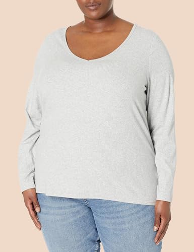 Image of Amazon Essentials Women's Slim-Fit Long Sleeve V-Neck Knit Rib Shirts, Pack of 2