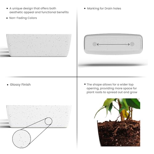 Image of YUCCABE ITALIA SHERA CABI Tray 16 INCH Plastic Flower Tray Pot Unbreakable Rectangular Planter Suitable for Home Garden Seedling Indoor and Outdoor (Marble White, Pack of 3)