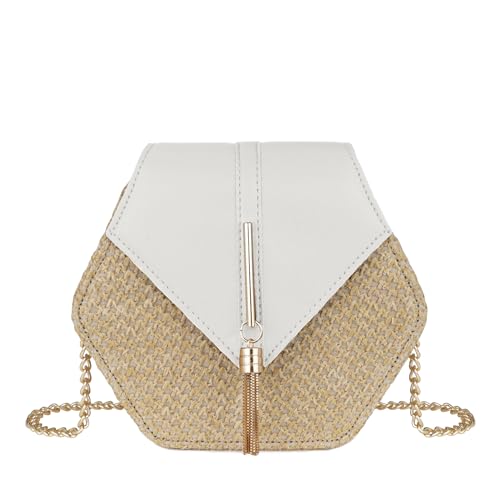 Youjaree Straw Crossbody Bag for Women Cute Shoulder Handbag Summer Beach Bag Purse with Tassel (White)