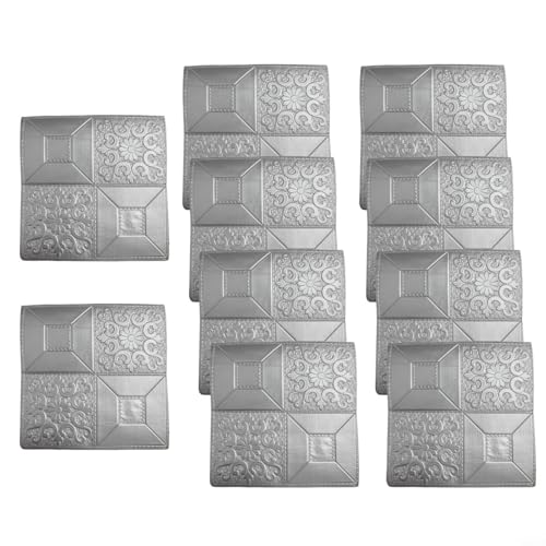 Honseadek Piastrelle autoadesive 3D, pannelli in pietra da parete in schiuma morbida, per decorare la casa, mattoni, cucina, camera da letto, soggiorno, adesivo con semplice buccia e S (grigio argento