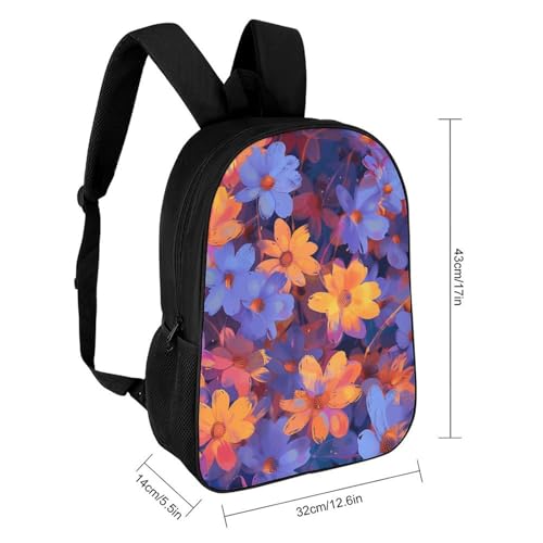 Blue And Orange Flowers Backpack - Durable 600D Polyester, 17 Inch Backpack with Ergonomic Adjustable Straps, Lightweight Travel Bag for Men & Women2