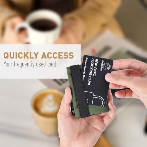 Image of Minimalist Slim Wallet for Men, Heavy Duty Ripstop Nylon Trifold Wallet, Water Resistant Durable Front Pocket Wallet with Elastic Band, Large Capacity, Includes 1 RFID Blocking Card, Green