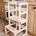 Kitchen Tower, Toddler Tower, Montessori Kitchen Tower, Kitchen Stool, Montessori Furniture, Activity Tower (Natural Wood, With Extra Chair)