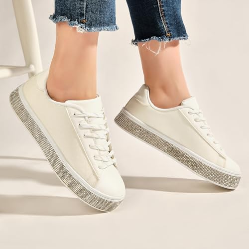 Image of UUBARIS Women's Glitter Tennis Sneakers Neon Dressy Sparkly Sneakers Rhinestone Bling Wedding Bridal Shoes Shiny Sequin Shoes
