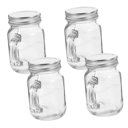 VALICLUD Lot De 4 Petits Pots à Confiture En Verre 120ml Avec Poignée, Couvercle Hermétique, Verre Transparent, Pots De Conservation Pour Boissons Et Desserts, Pour Usage Domestique