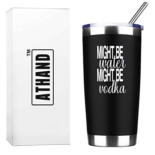 Athand Might Be Water Might Be Vodka 20 Oz Insulated Tumblers With Lid & Straw | Double Wall Stainless Steel Vacuum Wine Tumbler Coffee Mug | Novelty Birthday Gifts Idea (Black) #TOP5