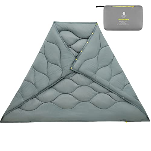 EEZEE Lightweight Backpacking Blanket Warm Camping Blanket Cold Weather Down Alternative Travel Blanket Compact Packable Camp Quilt Blanket Puffy for Stadium, Airplane, Festivals, Converts to A Poncho