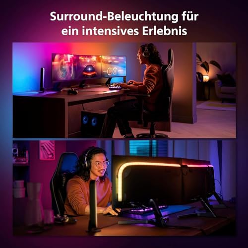 Philips Hue White & Color Ambiance Play Gradient, PC Lightstrip für 3 x 24-27 Zoll, dimmbar, 16 Mio. Farben, Starter Set, inkl. Hue Bridge, kompatibel mit Amazon Alexa (Echo, Echo Dot) 4