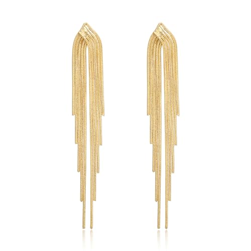 FANZE Tassel Earrings for Women Gold Long Dangle Drop Statement Fringe Earring Trendy Fashion Jewelry Gift for Wedding Party Prom Cocktail Valentines Chrismas Thanksgiving