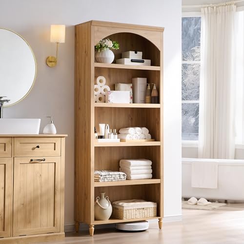 IFGET 76" Tall Arched Bookcase, Farmhouse Large Arched Bookshelf, Natural - Image 5