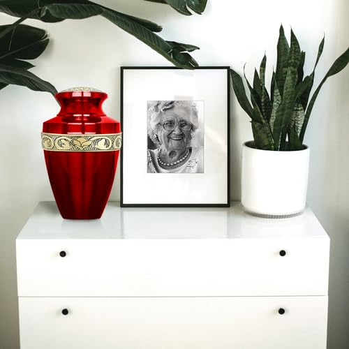 Image of Trupoint Memorials Cremation Urns for Human Ashes, Funeral Memorial Urn for Male and Female, Decorative Burial Grecian Urn Collection for Adult Men & Women - Grecian Red Gold, XL (300 LB)