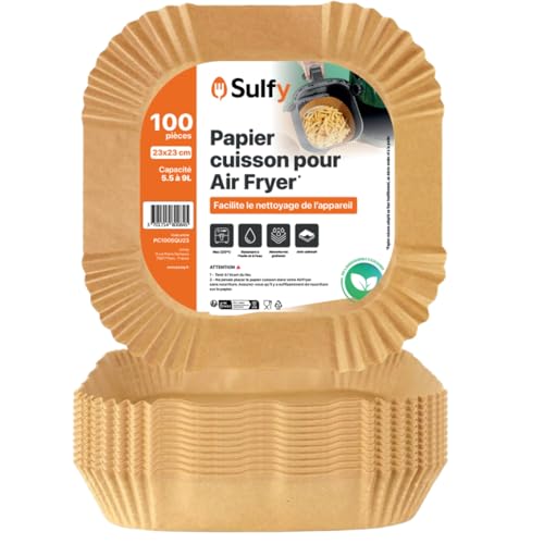 100 pièces Papier Cuisson pour Air Fryer (23x23 cm) Carré Paper Liner Friteuse, Papier Air Fryer Carré Antiadhésif Pour Friteuse Sans Huile 5,5 à 9 litres...