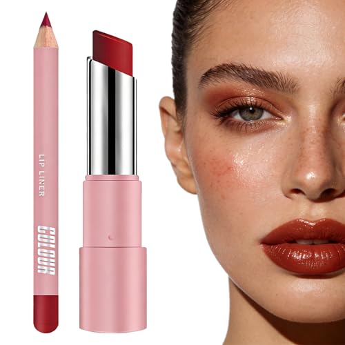Image of Lipstick & Lip Liner Set - Vintage RED - 2-in-1 Matte Lip Stick Kit, Full-Coverage Highly Pigmented Long Lasting Waterproof Lip Line Pencil Set