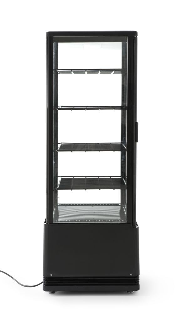 HENDI Vetrina da Esposizione Refrigerata, Sbrinamento Automatico, Sistema Antifog, 4 Ripiani, Illuminazione LED, Classe Energetica C, 98L, 230V, 210W, 452x406x(H)1116mm, Nero, ABS, Doppio Vetro
