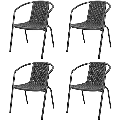 FUKEA Rattan Garden Chairs Set of 4 Stackable Outdoor Chair Rattan Garden Furniture Sets (Black-4 Pcs) Cover