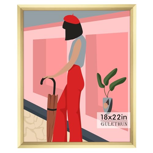GULETHUN 18x22 Picture Frame Gold Poster Frame Home Decor Natural Gallery Frames Horizontal or Vertical Format Sturdy Plexiglass Large Wall Decor for Photos Artworks Posters