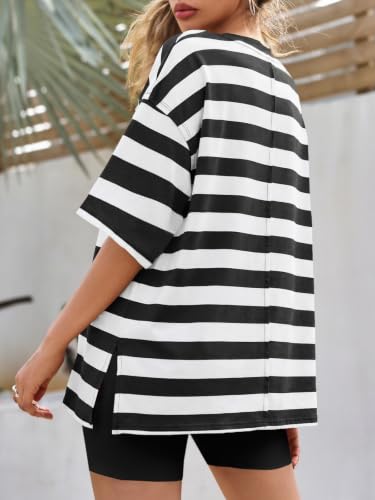 Image of Tankaneo Womens Oversized Tshirts Summer Casual Short Sleeve Crew Neck T Shirt Loose Fit Side Slit Tee Tops