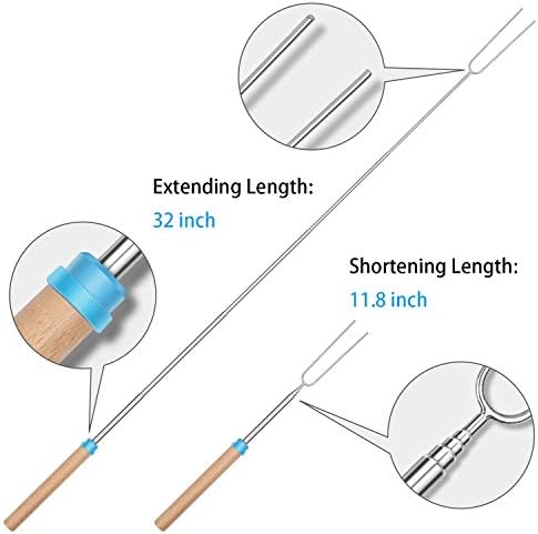 Marshmallow Roasting Smores Sticks,32-inch Extendable Sturdy Stainless Steel Roasting Forks for BBQ,Campfire,Hot Dog,Telescoping Camping Accessories Stove Fork,Safe for Kids,4 Sticks with Storage Bag