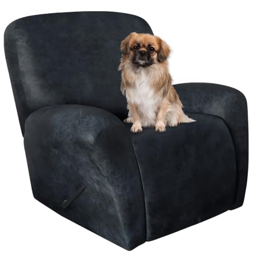Image of ANARACHON Leather Like Recliner Chair Covers Heavy Duty, 4 Pieces Recliner Cover for Recliner Chair, Leather Cover for Recliner slipcovers Washable for Pets (02Navy Blue)