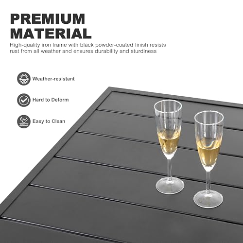 Image of NUU GARDEN Outdoor 61 inch x 37 inch Rectangle Dining Table with 1.57 inch Umbrella Hole, 6-Person Steel Slat Outdoor Patio Table, for Patio, Garden, Backyard and Balcony, Black