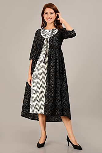Image of COTLAND Fashions Jaipuri Cotton Flared Strappy Dress with Jacket for Women