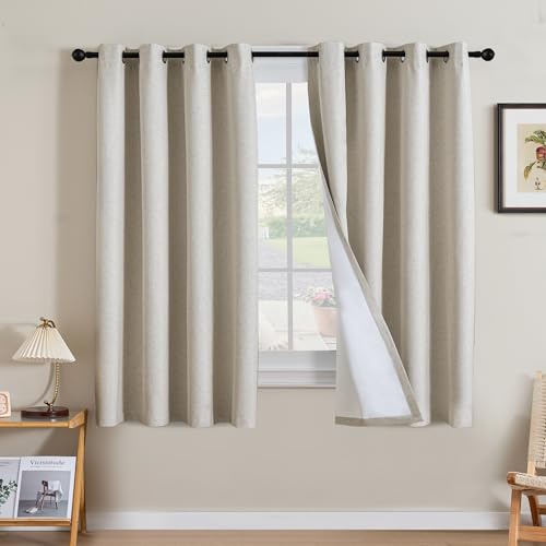 H.VERSAILTEX Linen Curtains 100% Blackout Curtains for Bedroom 63 inch