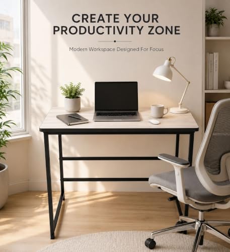 Image of Portable Wood & Metal Computer Desk | Modern Writing Table | Stylish Multipurpose Study Table Best for Home, School, Office Work & More | Ideal for Kids & Adults