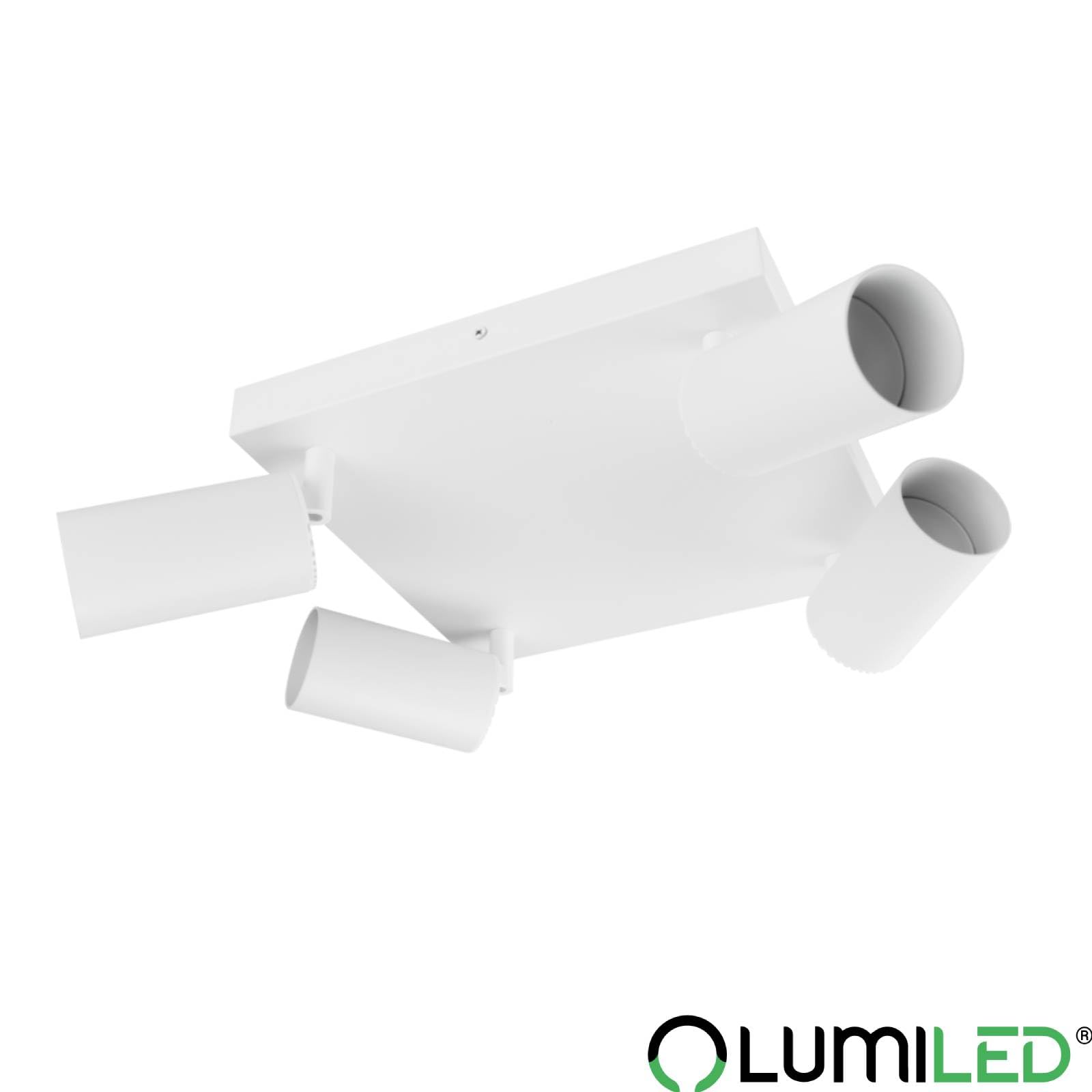 Lumiled Plafonnier à 4 spots pour plafond, plafonnier, plafonnier, orientable, pivotant, blanc, rond, 4 douilles GU10, 230 V