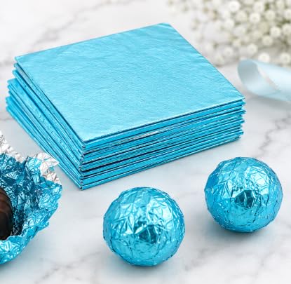 Image of Aluminum Foil Chocolate Wrappers - Candy Wrapping Sheets for DIY Chocolates, Sweets & Gifts | Food-Grade, Decorative & Easy-to-Use Foil Wraps (Light Firozi, Pack of 1 (250 Counts))
