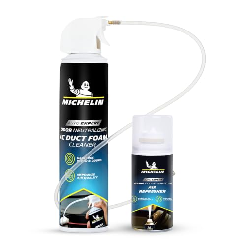 Image of MICHELIN AC Duct Cleaner (350ml) & Air Refresher (100ml) Combo | Complete Car Cabin Air Treatment Kit | Cleans AC Vents, Eliminates Odours & Refreshes Interior | One-Time Smoke Air Freshener