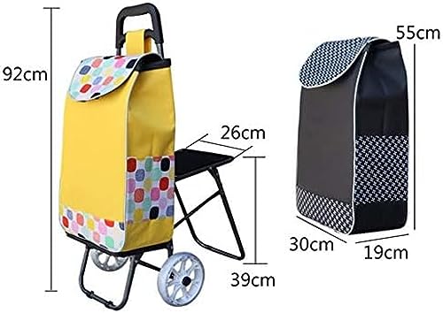 Faltbarer Einkaufswagen, tragbarer zusammenklappbarer Trolley mit Sitz, stabilem Eisenrahmen und PU-Rädern für Lebensmittel und tägliche Besorgungen