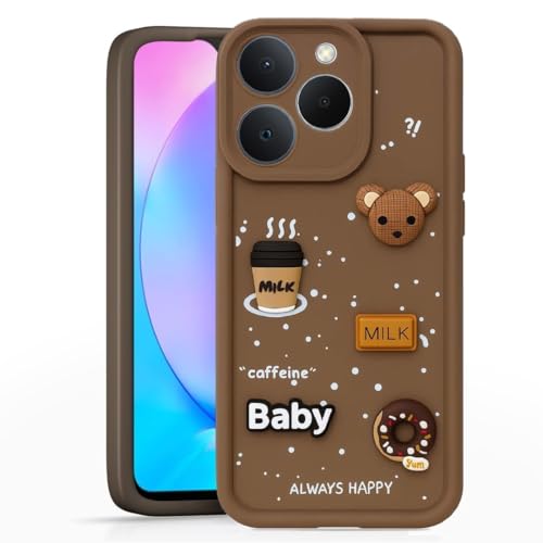 Image of Bintage Case Ball Bear| Donut| Milk Cake| Baby| Coffee Rubber Case Full Body & Camera Protection Back Cover Compatible for Realme Narzo 90 5G - Brown