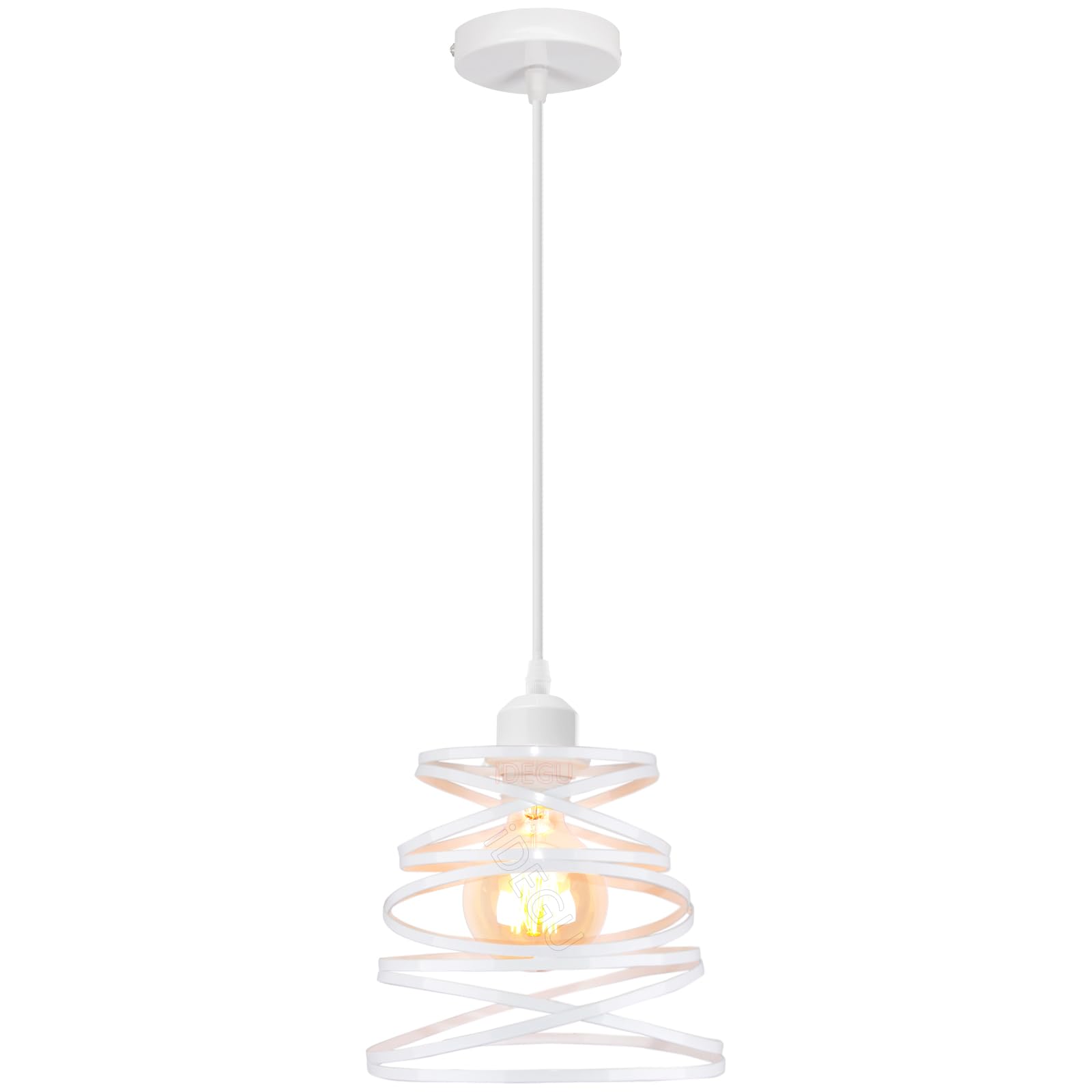 iDEGU Lámpara de techo moderna creativa de diseño en espiral de cascada estilo vintage metal E27 lámpara colgante para dormitorio salón, 20 cm, blanco