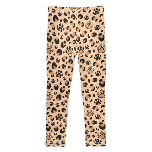 Girls Leggings Soft Toddler Ankle Length Bottoms Leopard Paw Print Kids Dance Yoga Pants 4-10 Years2